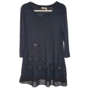 LOGO Lori Goldstein Black Long Sleeve Beaded Tunic Size Small